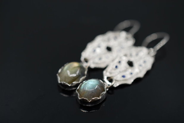 Cercei din argint si labradorit, cercei lungi argint, cercei statement, cercei handmade