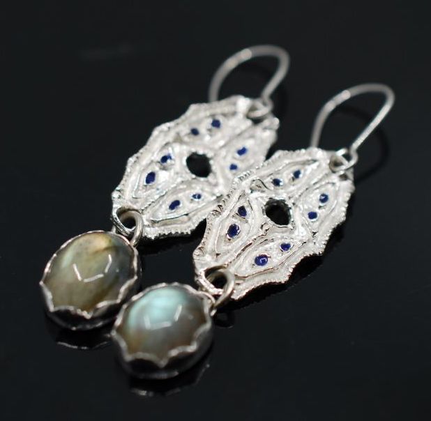 Cercei din argint si labradorit, cercei lungi argint, cercei statement, cercei handmade