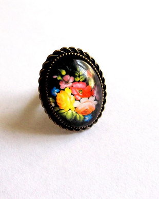inel sticla cu motiv floral 39224