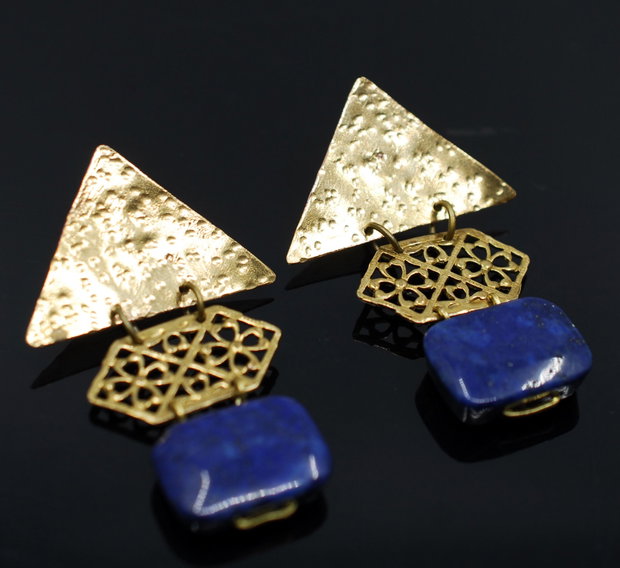Cercei din alama, lapis lazuli, cu tortita din argint 925