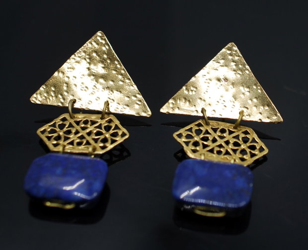Cercei din alama, lapis lazuli, cu tortita din argint 925