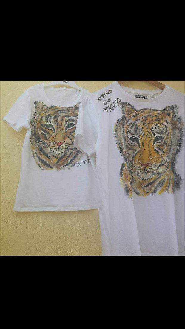 Set tricouri tata-fiu pictate manual cu tigri