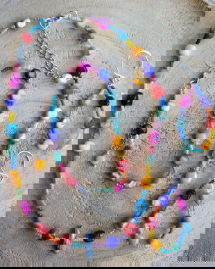Set bijuterii/choker,cercei si bratara de picior din margele de nisip si margele din sidef multicolore