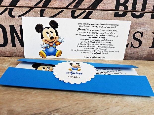 Invitatie botez Mickey Mouse (coperta albastra)