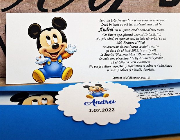 Invitatie botez Mickey Mouse (coperta albastra)