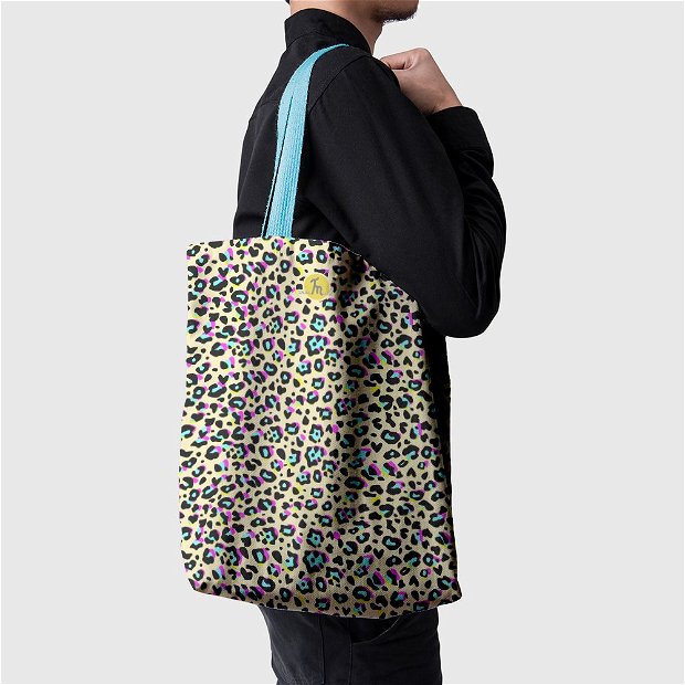 Geanta Handmade Tote Basic, Mulewear, Animal Print Recif Corali, Multicolor, 43x37 cm