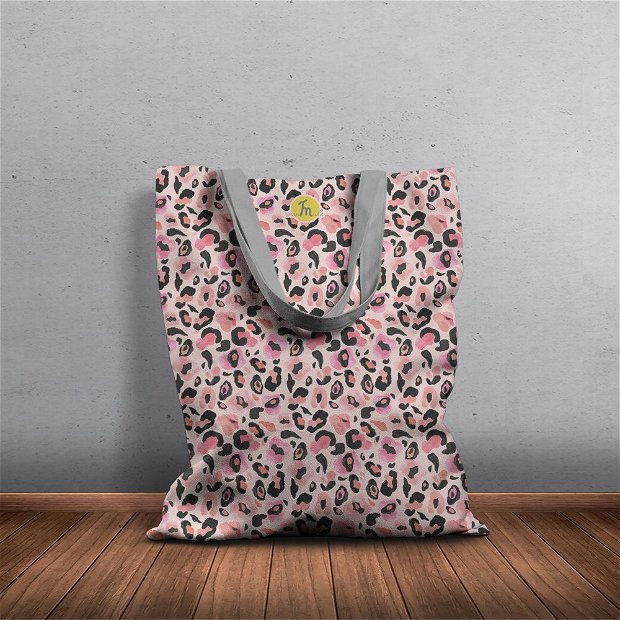 Geanta Handmade Tote Basic, Mulewear, Animal Print Pasari Flamingo, Multicolor, 43x37 cm