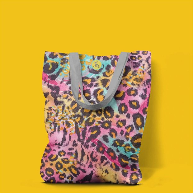 Geanta Handmade Tote Liner Captusit, Mulewear, Animal Print Leopard Multicolor, Multicolor, 45x37 cm