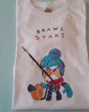 Tricou din bumbac alb pictat manual cu Gale