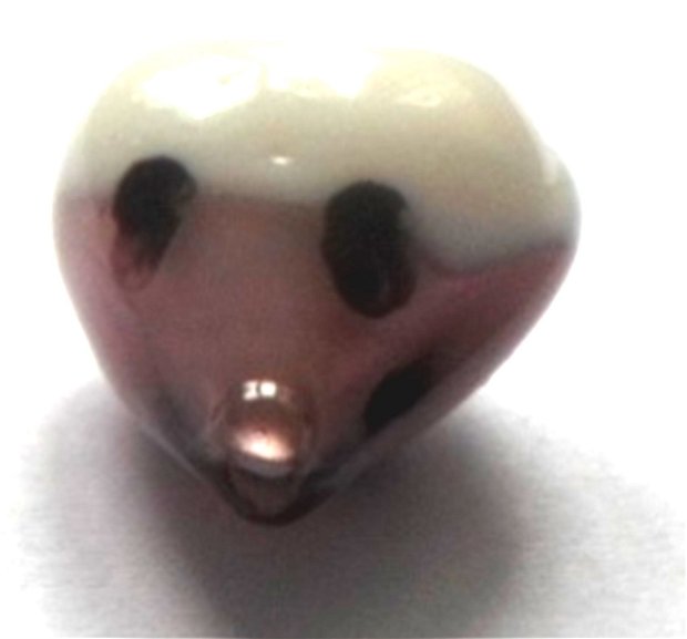 Margele sticla de lampa inima mov, alb cu 2 puncte negre