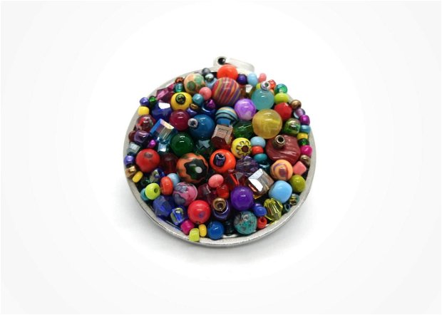 Pandant/ colier cu pietre multicolore, curcubeu, happy