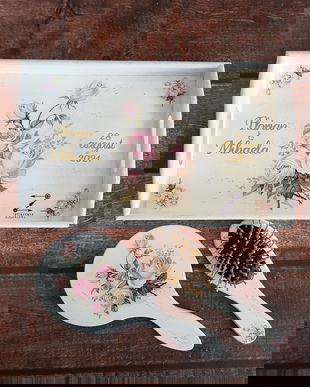 Set gatitul miresei, set vintage mireasa, set perie si oglinda, set tava mireasa, set nunta, set shabby chic, tava mireasa