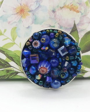Brosa cu pietre albastre, bleumarin, Millefiori, curcubeu metalizat