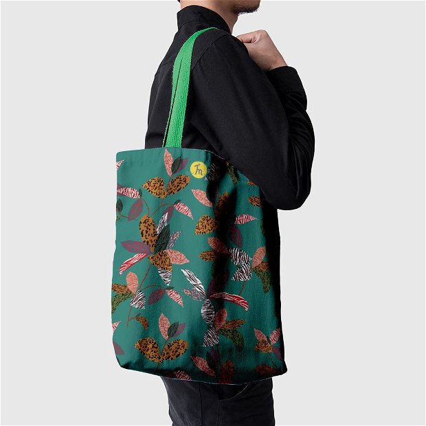 Geanta Handmade Tote Basic, Mulewear, Botanic Multi-Florile Galactice, Multicolor, 43x37 cm