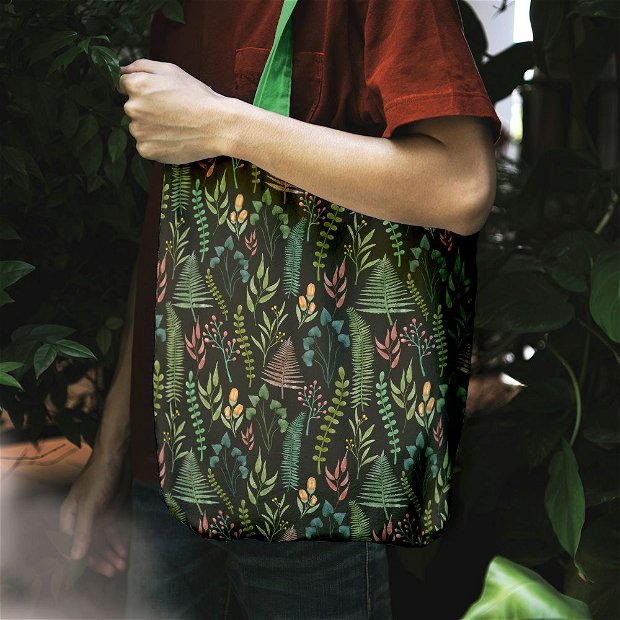 Geanta Handmade Tote Liner Captusit, Mulewear, Botanic Gradina Bunicii, Multicolor, 45x37 cm