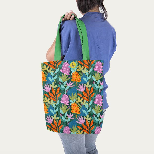 Geanta Handmade Tote Liner Captusit, Mulewear, Botanic Plante Exotice, Multicolor, 45x37 cm