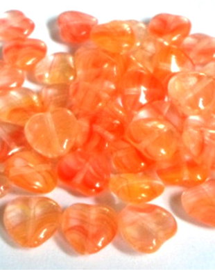 Margele sticla inima portocaliu semitransparent 10 mm