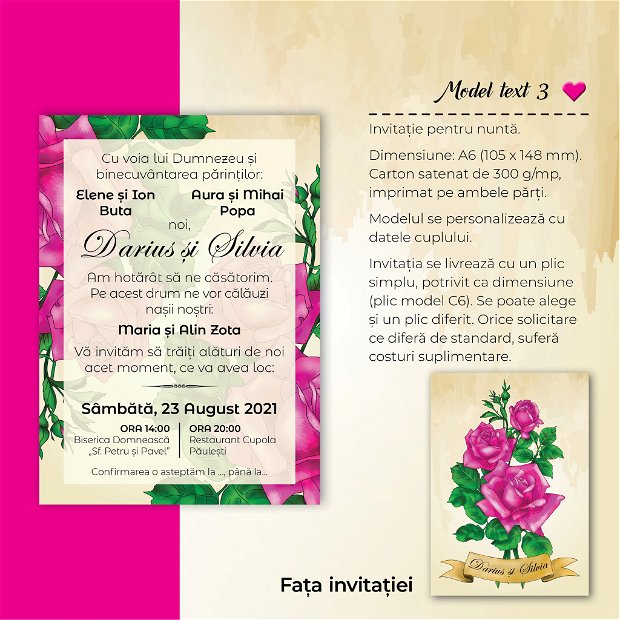Invitatie nuntă - TRANDAFIRI ROZ