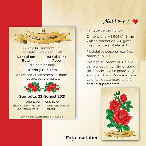 Invitatie nuntă - TRANDAFIRI ROȘII