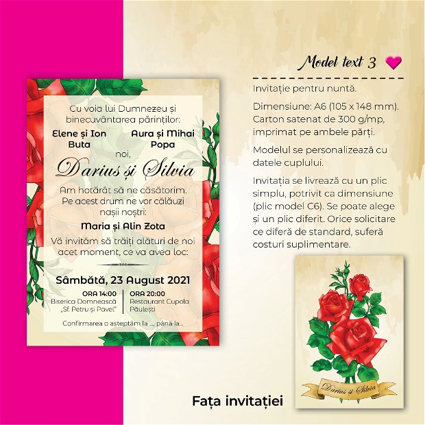 Invitatie nuntă - TRANDAFIRI ROȘII