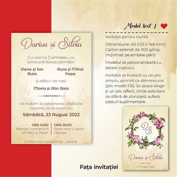 Invitatie nuntă - TRANDAFIR SĂLBATIC