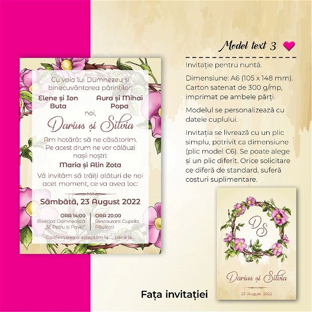 Invitatie nuntă - TRANDAFIR SĂLBATIC