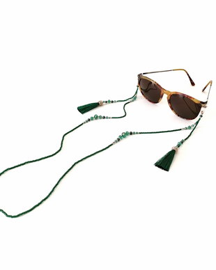 Lantisor de ochelari cu ciucuri verde smarald