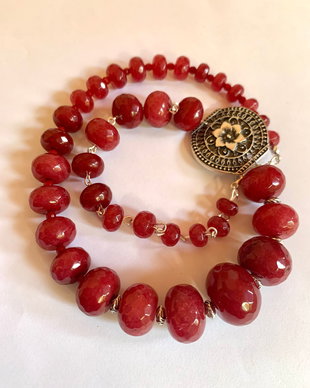 RUBY FLOWER-jad vopsit,argint tibetan,zamac argintat