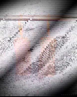 cercei de autor, atarnatori, dreptunghiulari, din bronz auriu, cu motiv celtic