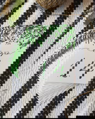 Numere masa, numere de masa cu frunze verzi, nunta handmade, numere de masa moderne, nunta rustica