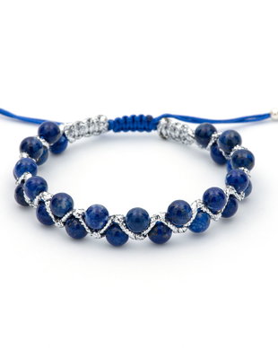 Bratara lapis lazuli sfere 5mm si snur argintiu