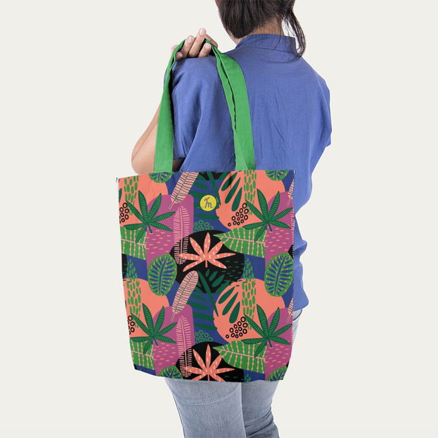 Geanta Handmade Tote Liner Captusit, Mulewear, Botanic Plante Flori Extraterestre, Multicolor, 45x37 cm