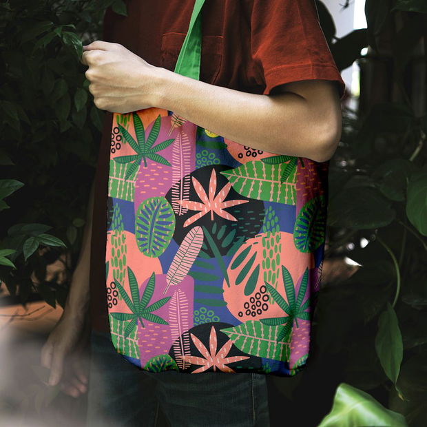 Geanta Handmade Tote Liner Captusit, Mulewear, Botanic Plante Flori Extraterestre, Multicolor, 45x37 cm