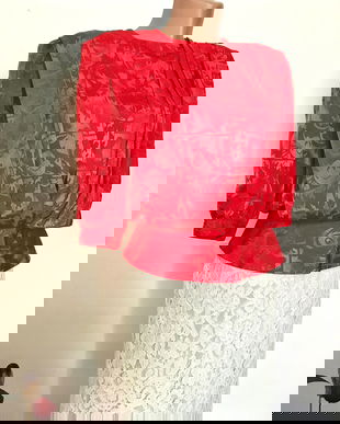 Set cu fusta dantela ivoire și bluza retro rosu tangerine