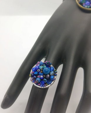 Inel ajustabil cu pietre albastru royal, bleumarin, mov