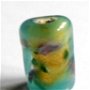 Margele sticla de lampa cilindru verde cu flori 12,5 mm