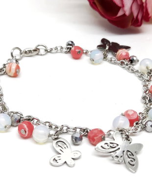 Bratara charm inox cu rhodocrosit si opalit