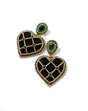 Cercei inima din catifea si cristale Swarovski