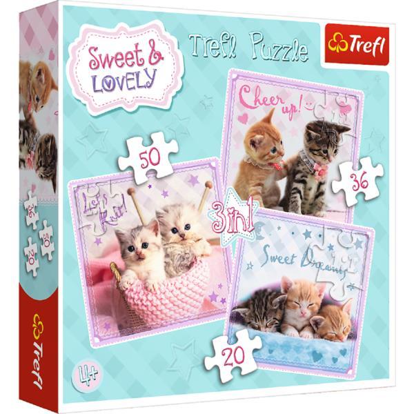 Puzzle 3 in 1. Pisici dragalase  Fashion Hunt