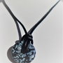 Colier handmade cu pandantiv donut din obsidian fulg de nea