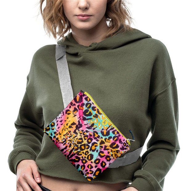 Borseta Handmade Fanny Pack, Mulewear, Animal Print Leopard Multicolor, Multicolor, 22x19 cm