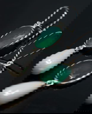 Cercei din argint 925 si onix verde, cu perle swarovski, cercei lungi, cercei organici, cercei statement