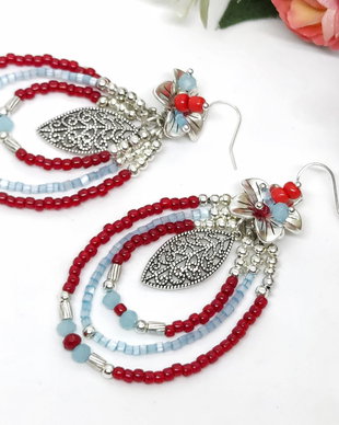 Cercei blue -red floral