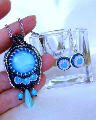 Set turquoise si agat dungat,pe lant inox,  cadoul Tau preferat