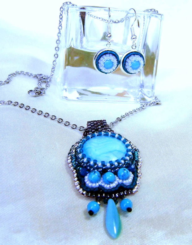 Set turquoise si agat dungat,pe lant inox, cadoul Tau preferat