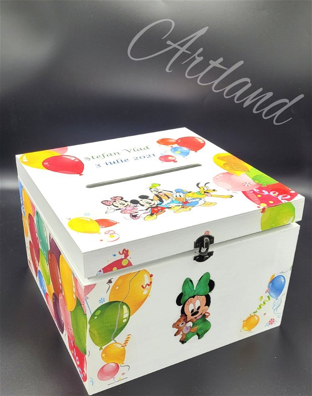 Cufăr pentru botez / cutie de bani pentru botez Mickey Mouse , Minnie & Friends