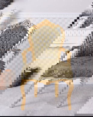 Semifotoliu baroc din lemn masiv auriu cu tapiterie verde