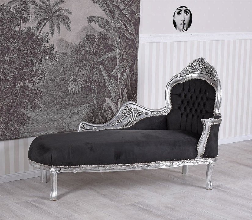 Sofa din lemn masiv argintiu cu tapiterie neagra
