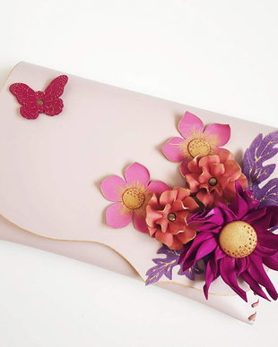 poseta plic handmade unicat din piele - Pink Delight