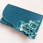poseta plic handmade unicat din piele - Teal roses dream